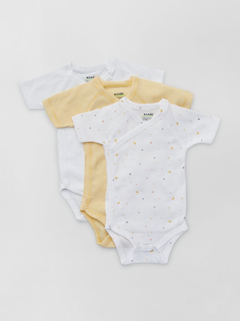 Lot de 3 bodies croisés blanc/jaune - Kiabi