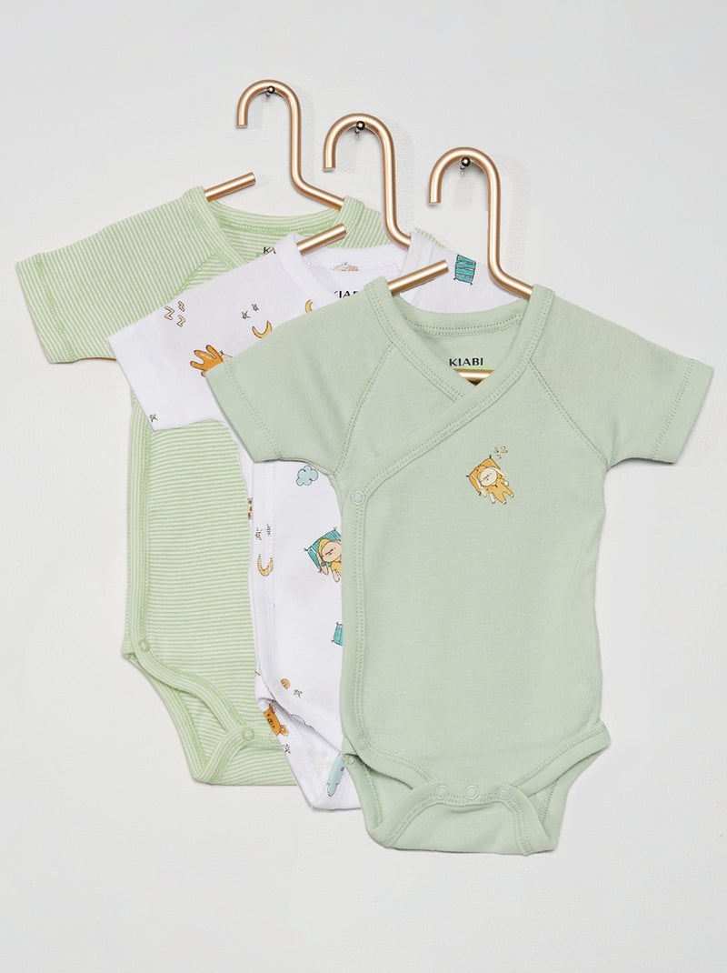 Lot de 3 bodies croisés blanc/vert - Kiabi