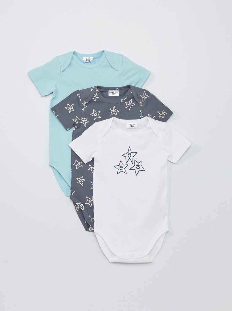 Lot de 3 bodies 'DIM' Bleu/gris/blanc - Kiabi