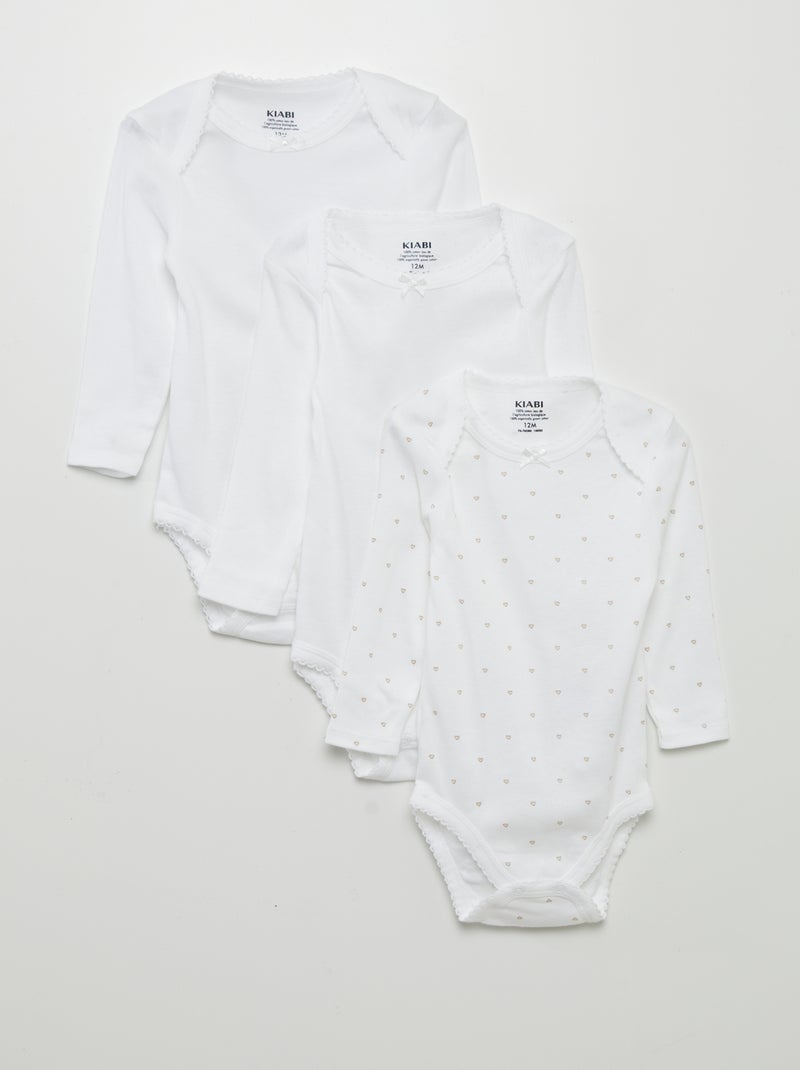 Lot de 3 bodies manches longues blanc - Kiabi