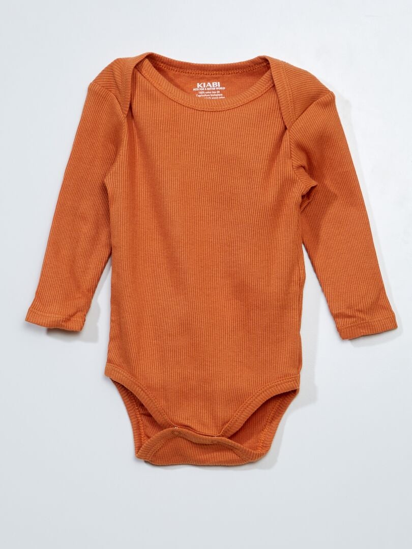Lot de 3 bodies manches longues Bleu/Orange - Kiabi
