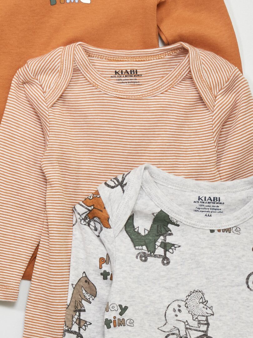 Lot de 3 bodies manches longues Camel/gris - Kiabi