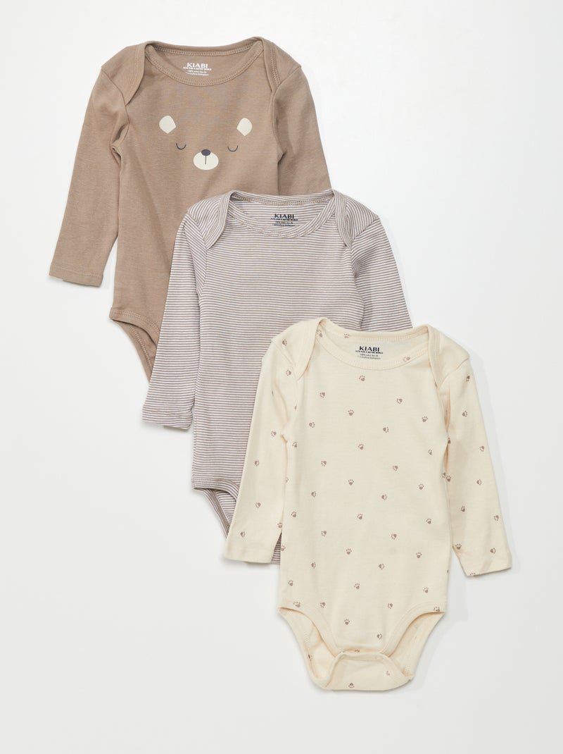 Lot de 3 bodies Marron/beige/crème - Kiabi
