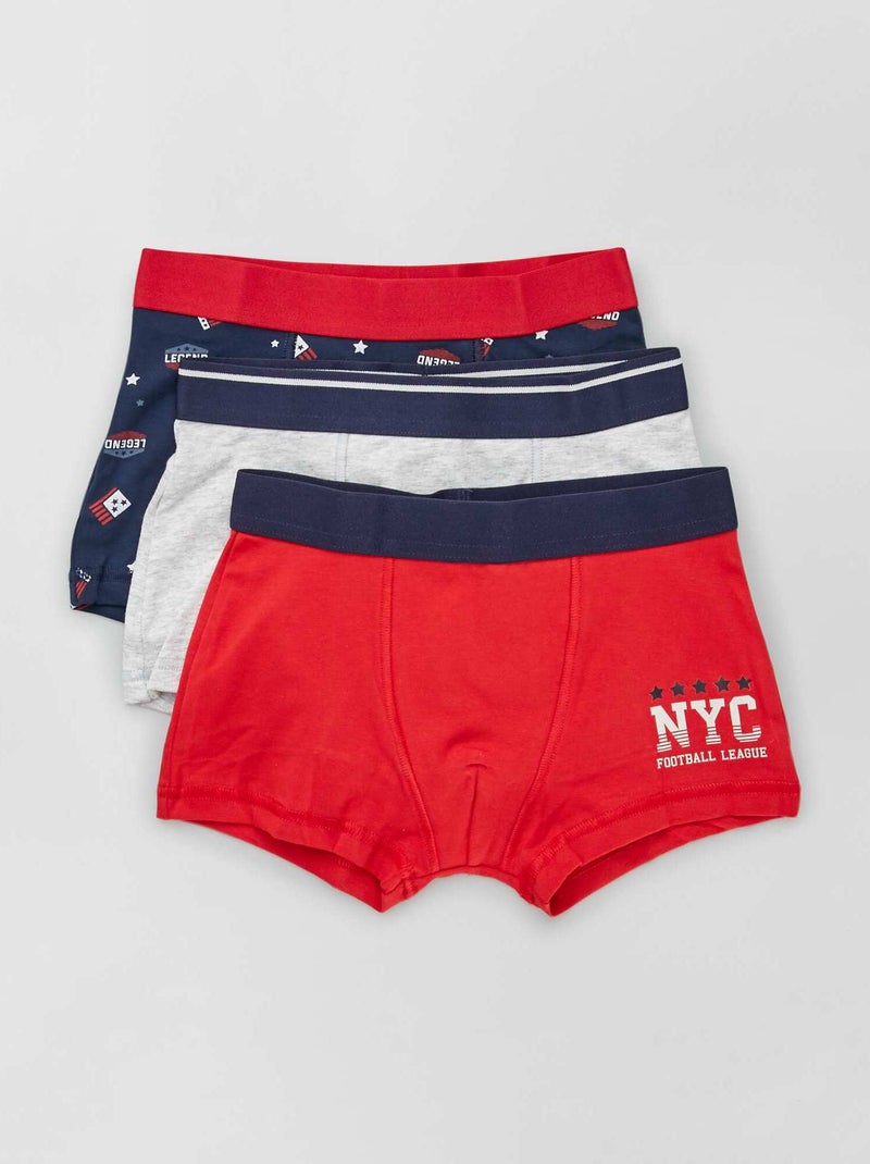 Lot de 3 boxers bleu marine/rouge/gris - Kiabi