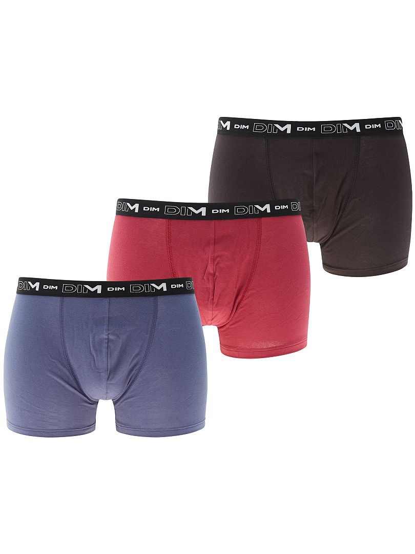 Lot de 3 boxers coton stretch 'DIM' bordeaux/bleu/noir - Kiabi