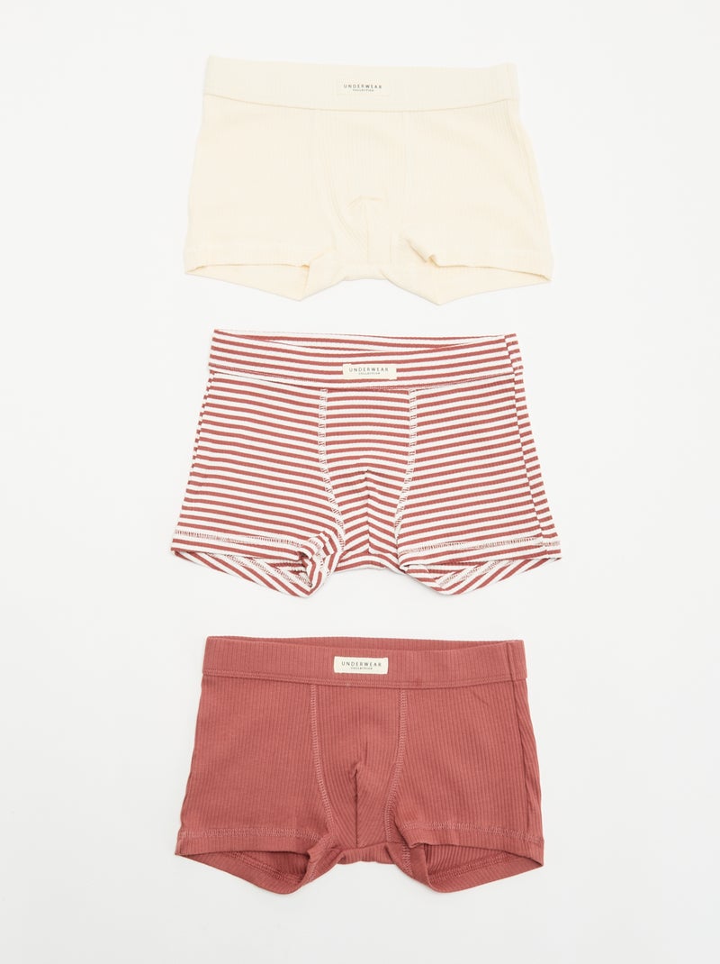Lot de 3 boxers en maille côtelée Rouge - Kiabi
