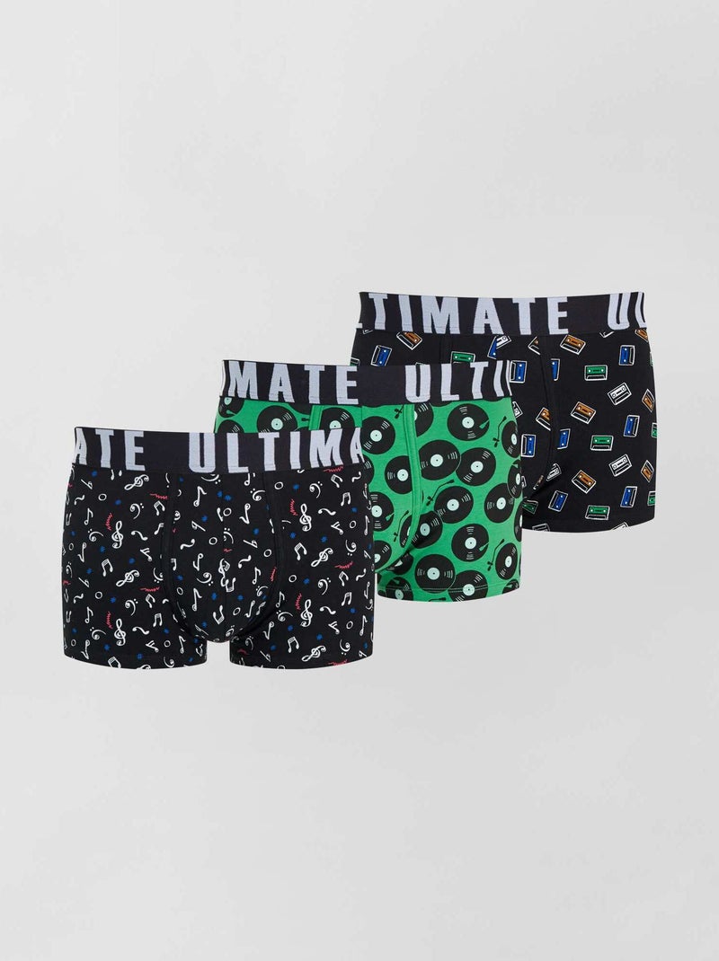 Lot de 3 boxers fantaisie noir/vert - Kiabi