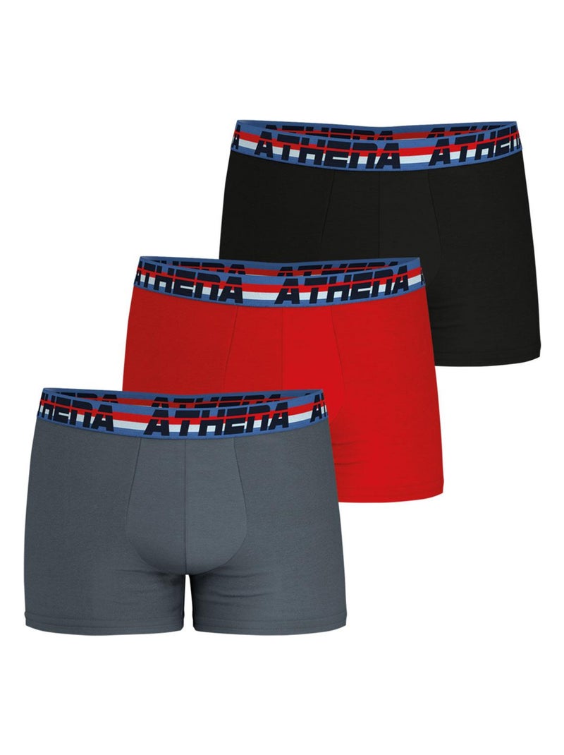 Lot de 3 boxers homme 720 stretch coton athena Gris Rouge Noir - Kiabi