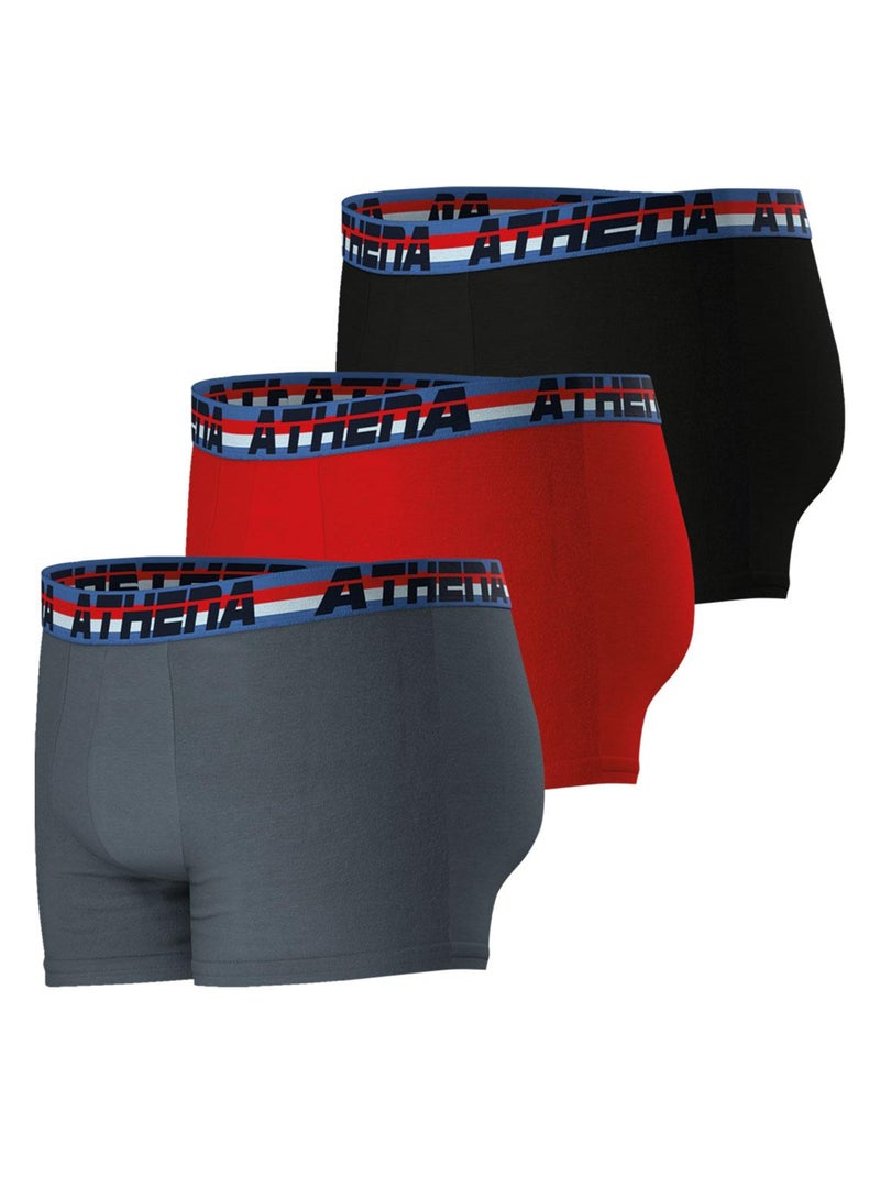 Lot de 3 boxers homme 720 stretch coton athena Gris Rouge Noir - Kiabi