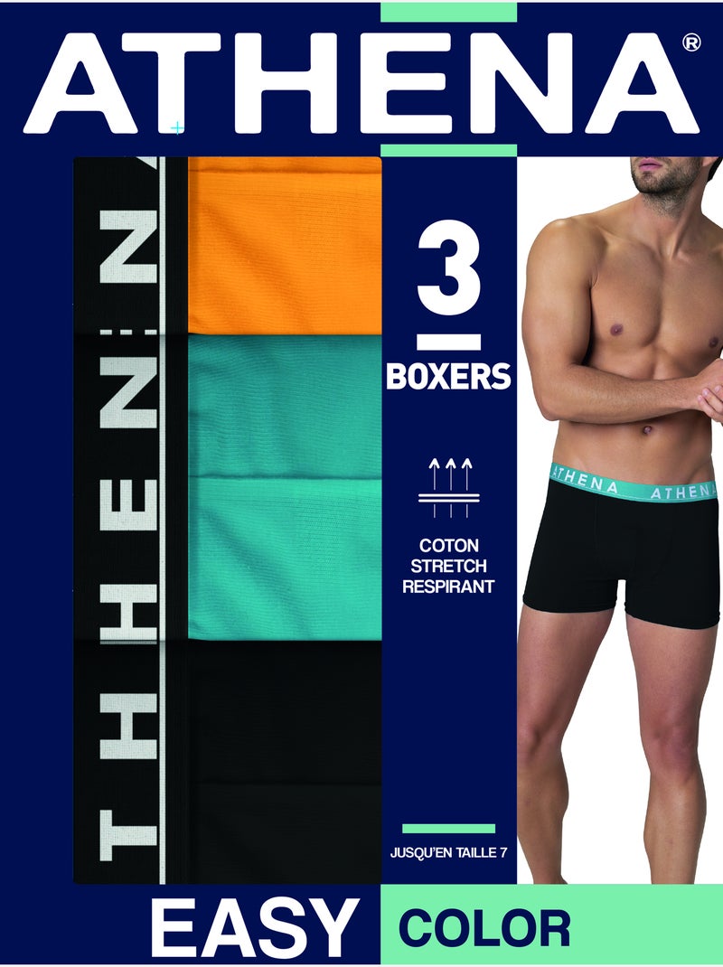 Lot de 3 boxers homme easy color athena Bleu Orange Noir - Kiabi