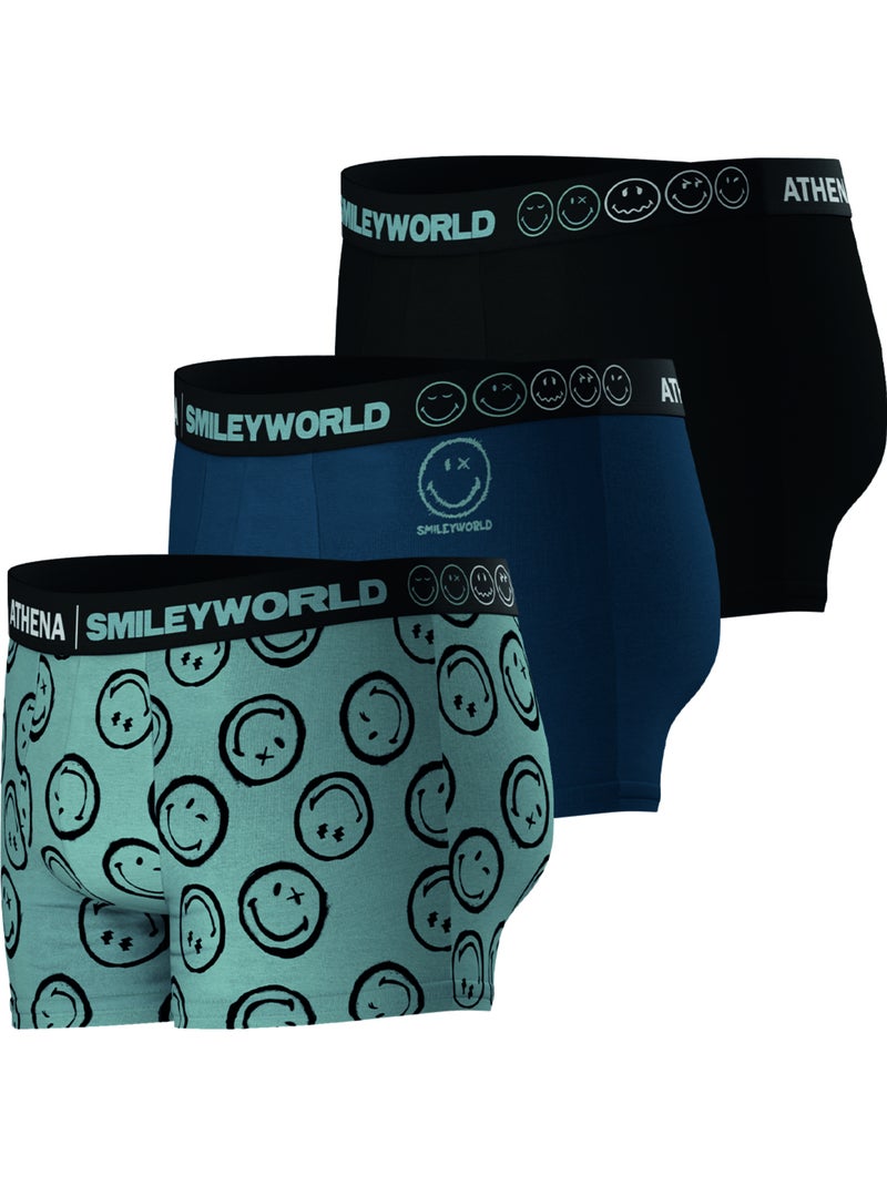 Lot de 3 boxers homme smileyworld® i athena Bleu Noir Bleu - Kiabi