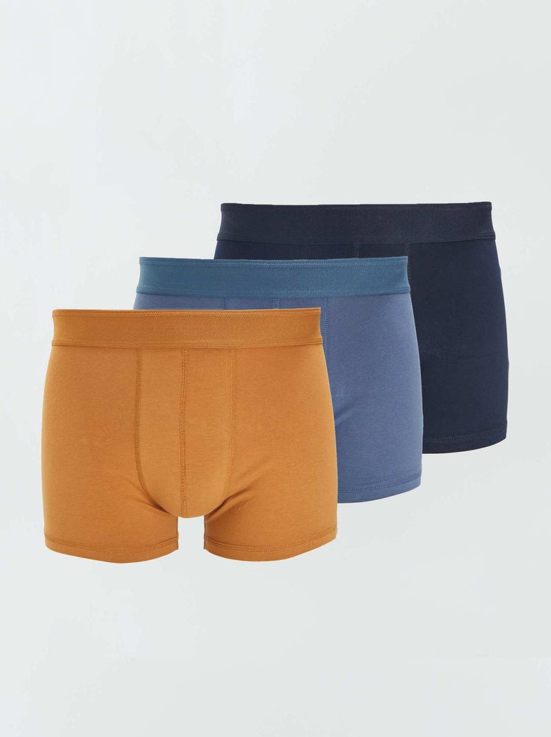 Lot de 3 boxers unis Bleu marine/bleu/ocre - Kiabi