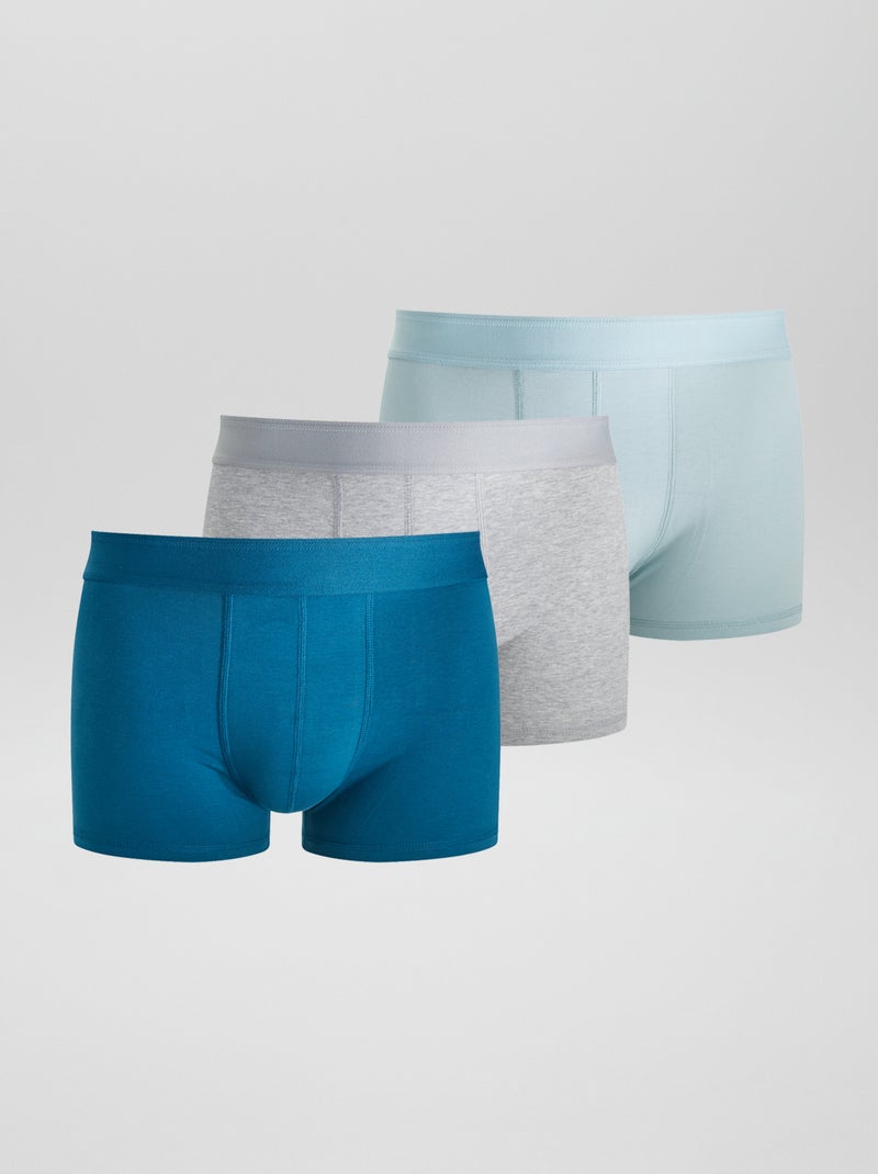 Lot de 3 boxers unis Bleu/gris - Kiabi