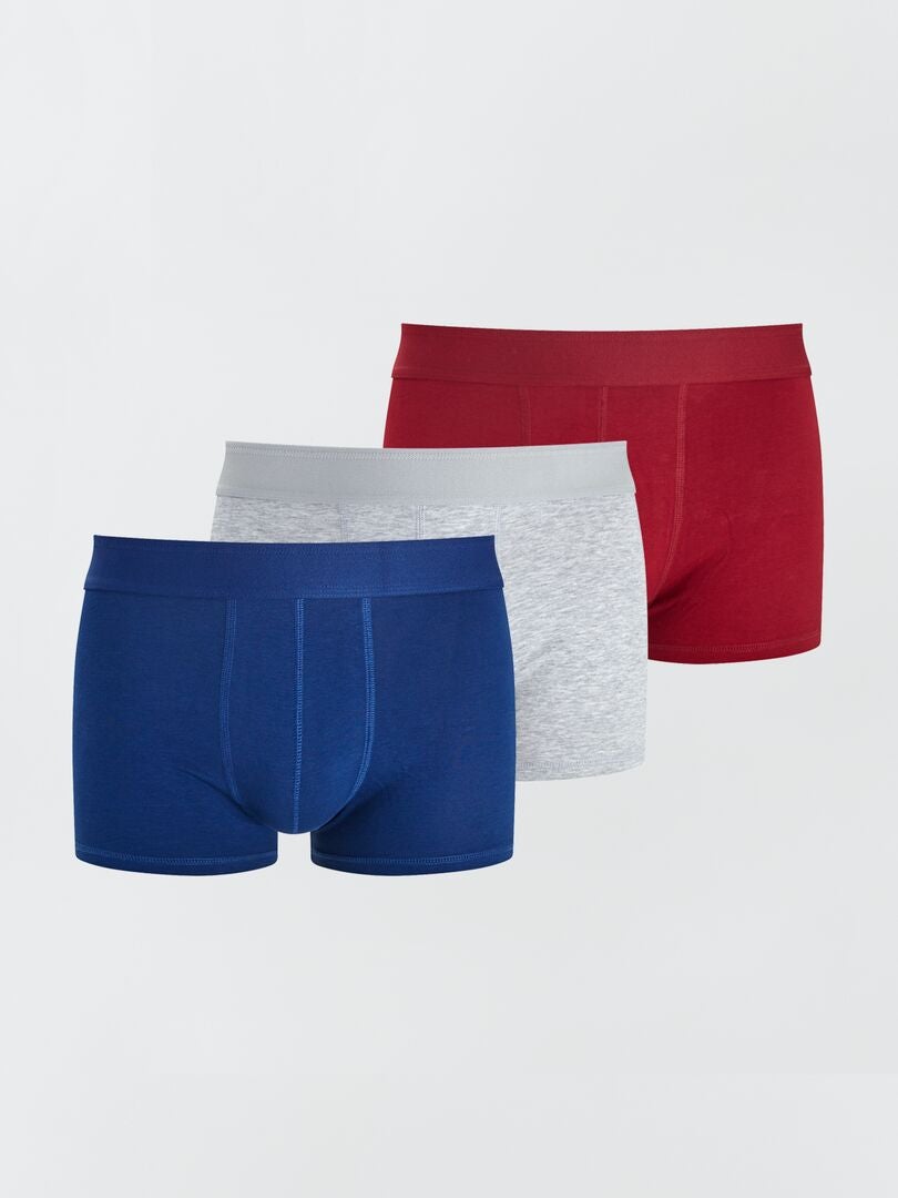 Lot de 3 boxers unis Bleu/rouge/gris - Kiabi