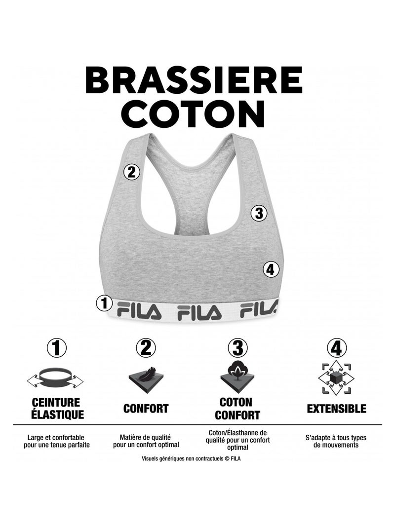 Lot de 3 brassières coton femme c uni fila Noir - Kiabi