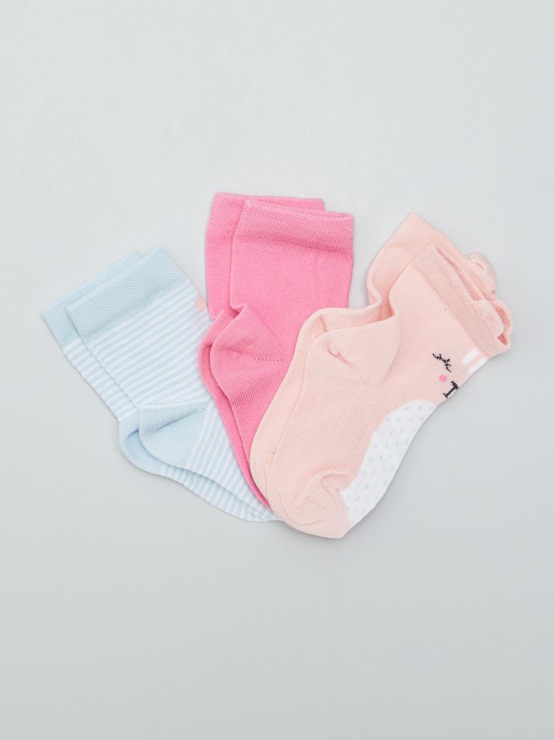 Lot de 3 chaussette à motifs Rose - Kiabi