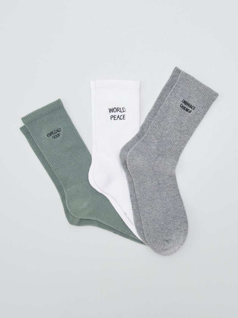 Lot de 3 chaussettes avec message Vert/blanc/gris - Kiabi