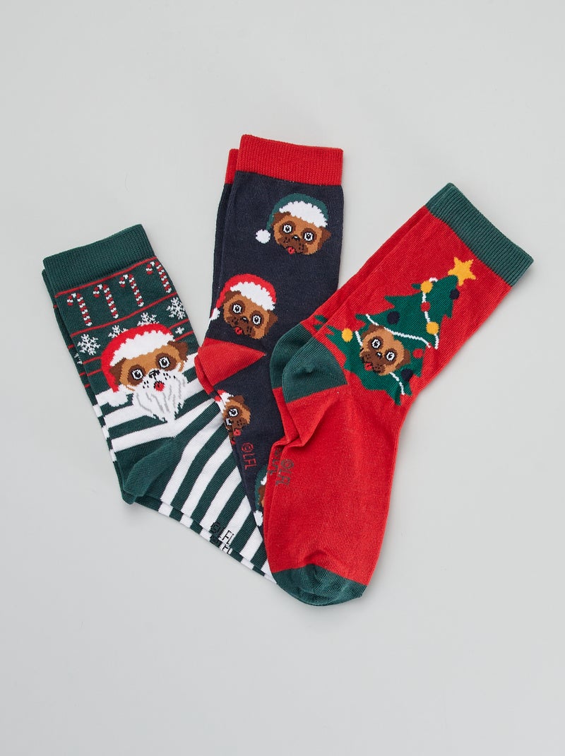 Lot de 3 chaussettes de noël Rouge/bleu/vert - Kiabi
