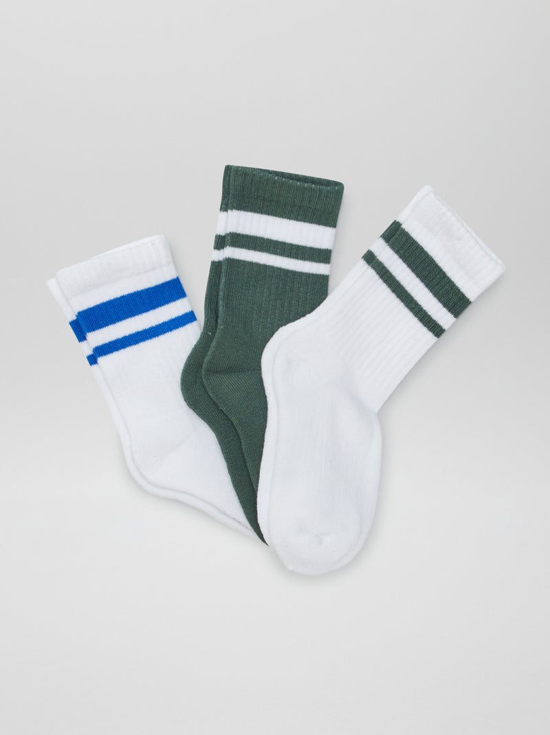 Lot de 3 chaussettes de sport Blanc/bleu/vert - Kiabi