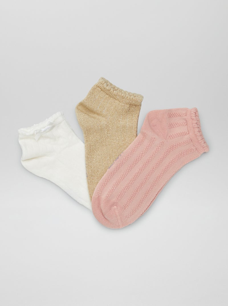 Lot de 3 chaussettes fantaisie Blanc/rose/beige - Kiabi