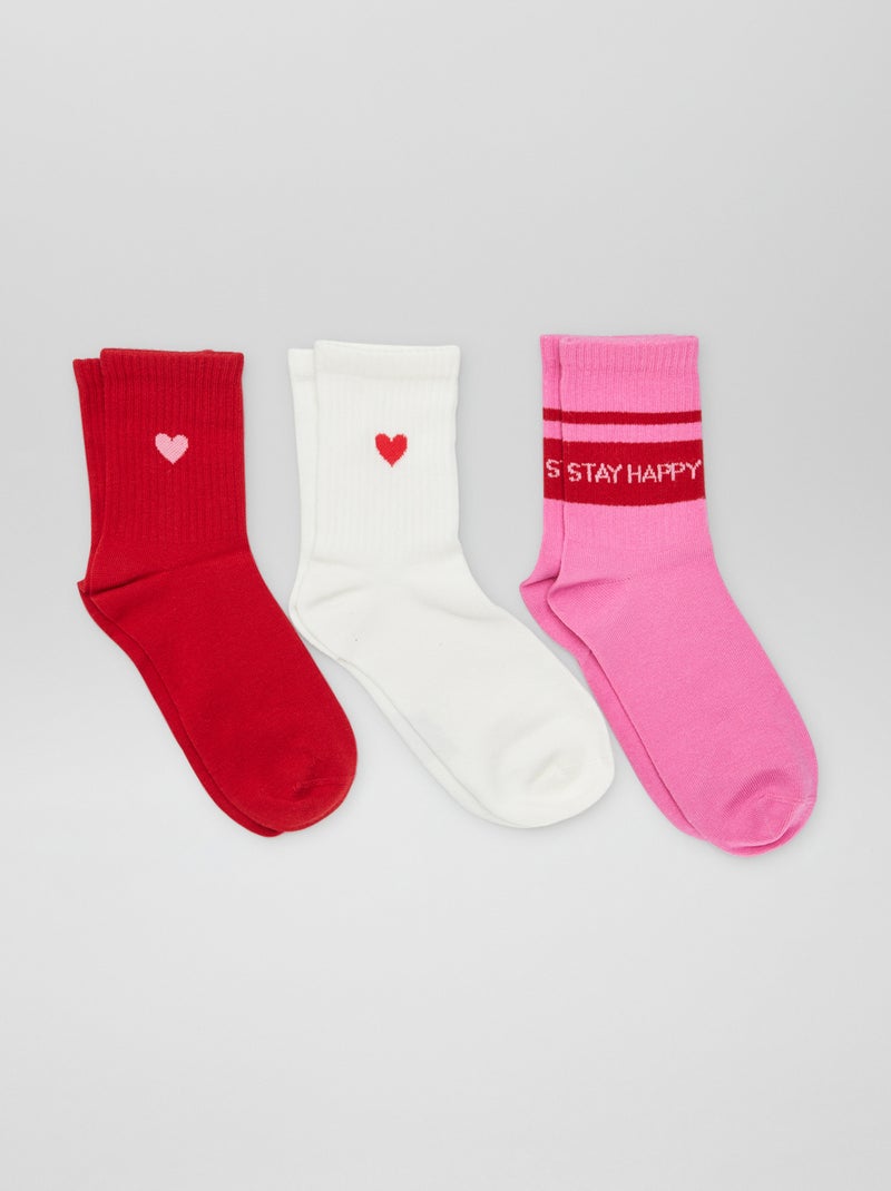 Lot de 3 chaussettes fantaisies de type sport Rouge - Kiabi