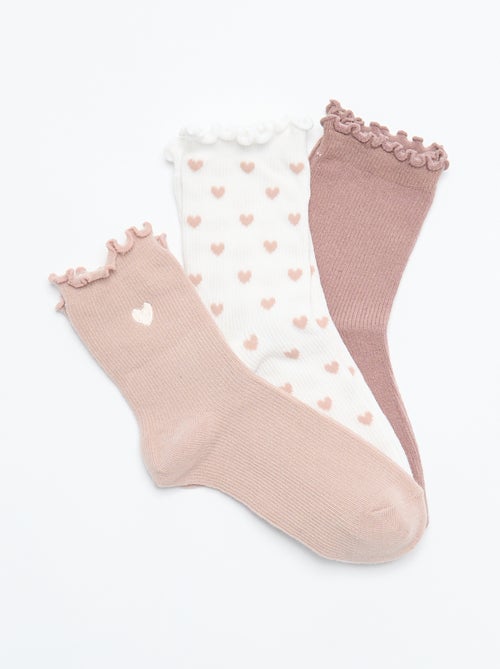 Lot de 3 chaussettes fantaisies imprimé coeur - Kiabi Lot de 3 chaussettes fantaisies imprimé coeur - Kiabi