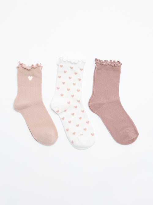 Lot de 3 chaussettes fantaisies imprimé coeur - Kiabi Lot de 3 chaussettes fantaisies imprimé coeur - Kiabi