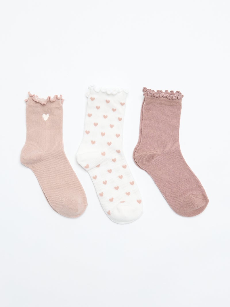 Lot de 3 chaussettes fantaisies imprimé coeur Beige - Kiabi