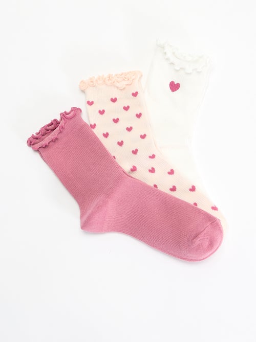 Lot de 3 chaussettes fantaisies imprimé coeur - Kiabi