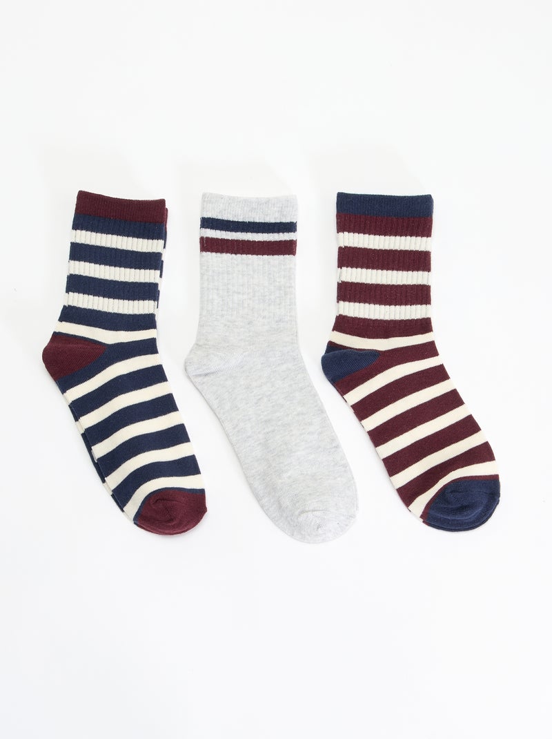 Lot de 3 chaussettes rayées Bleu - Kiabi