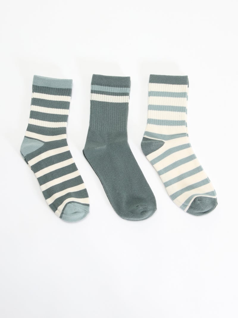 Lot de 3 chaussettes rayées Vert - Kiabi