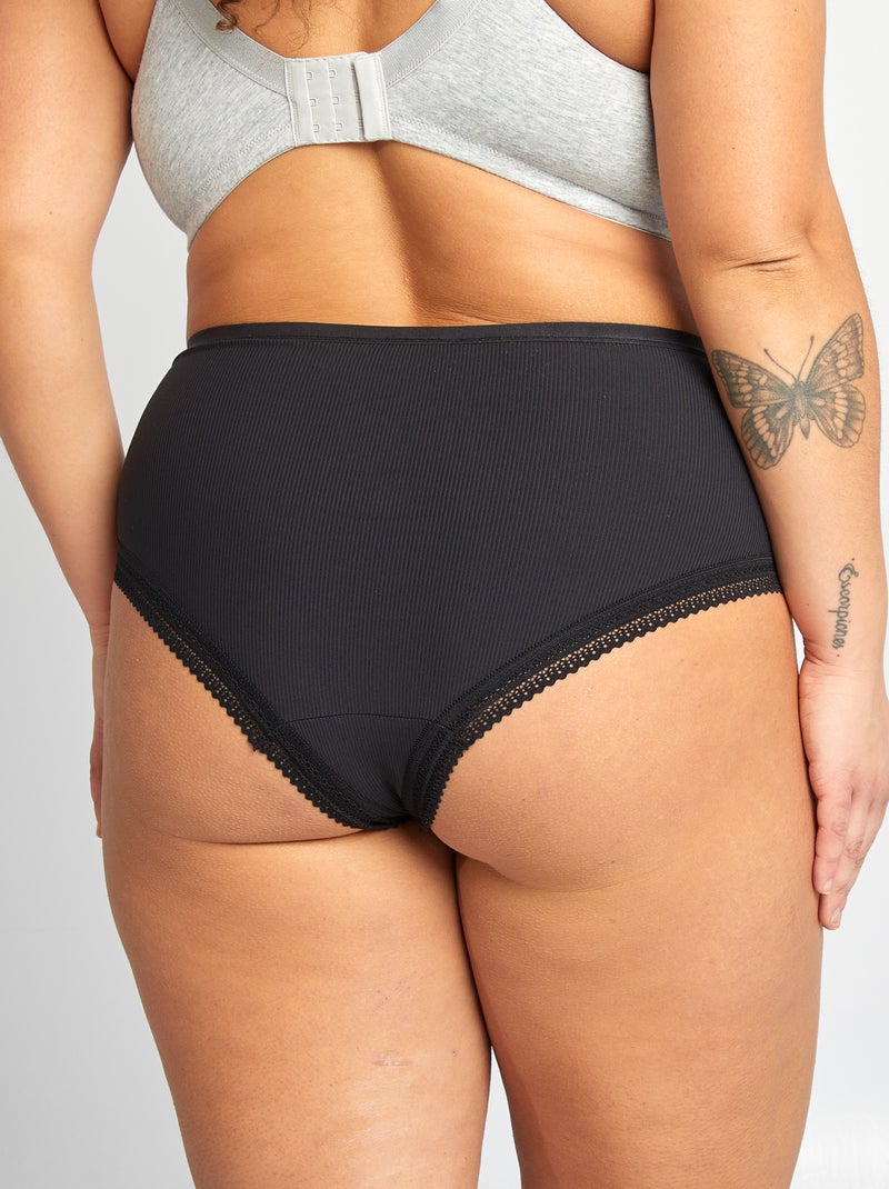 Lot de 3 culottes côtelées avec dentelle Noir - Kiabi