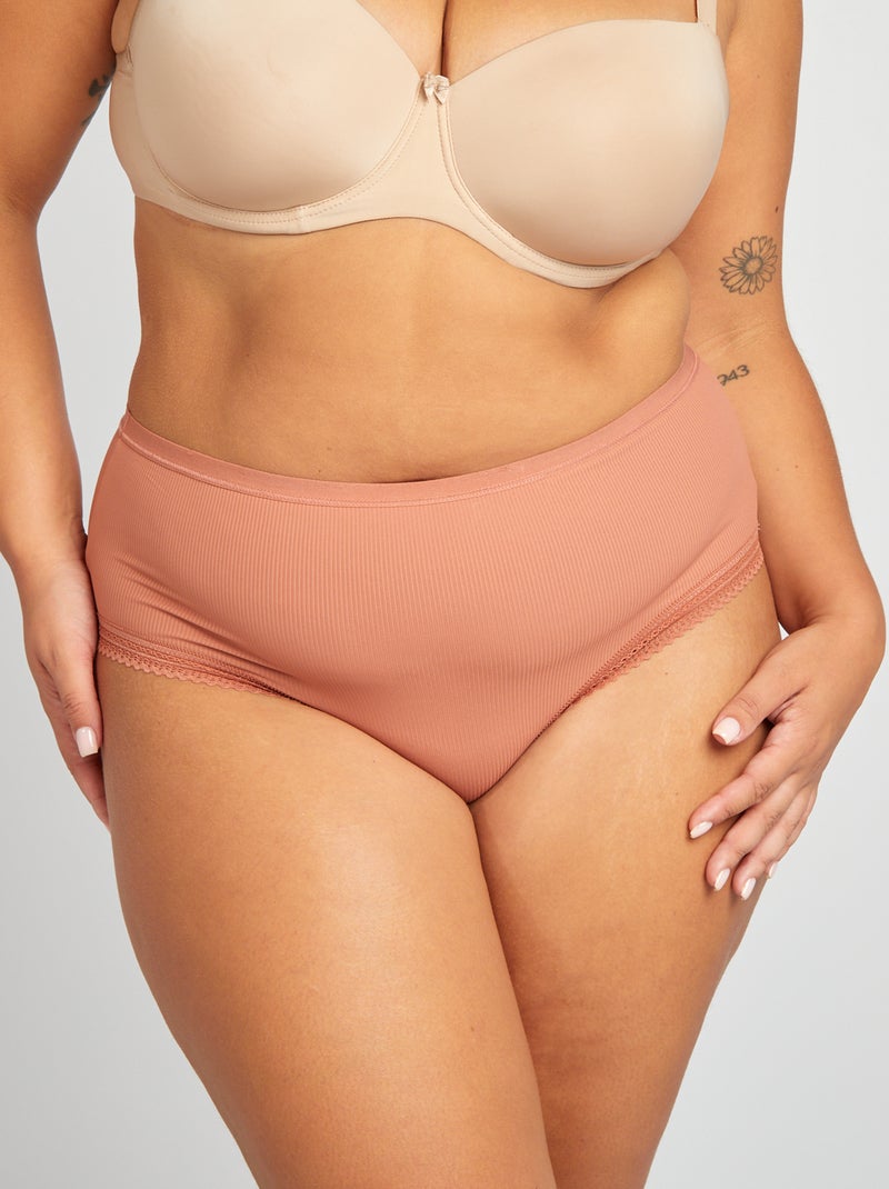 Lot de 3 culottes côtelées avec dentelle Orange/blanc/noir - Kiabi