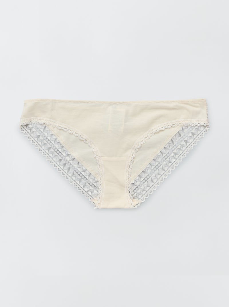 Lot de 3 culottes coton dentelle écru/vieux rose/gris foncé - Kiabi