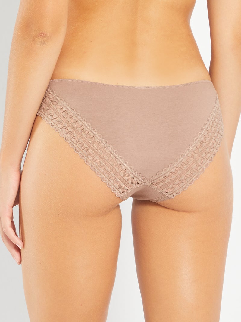 Lot de 3 culottes coton dentelle taupe/rose/écru - Kiabi