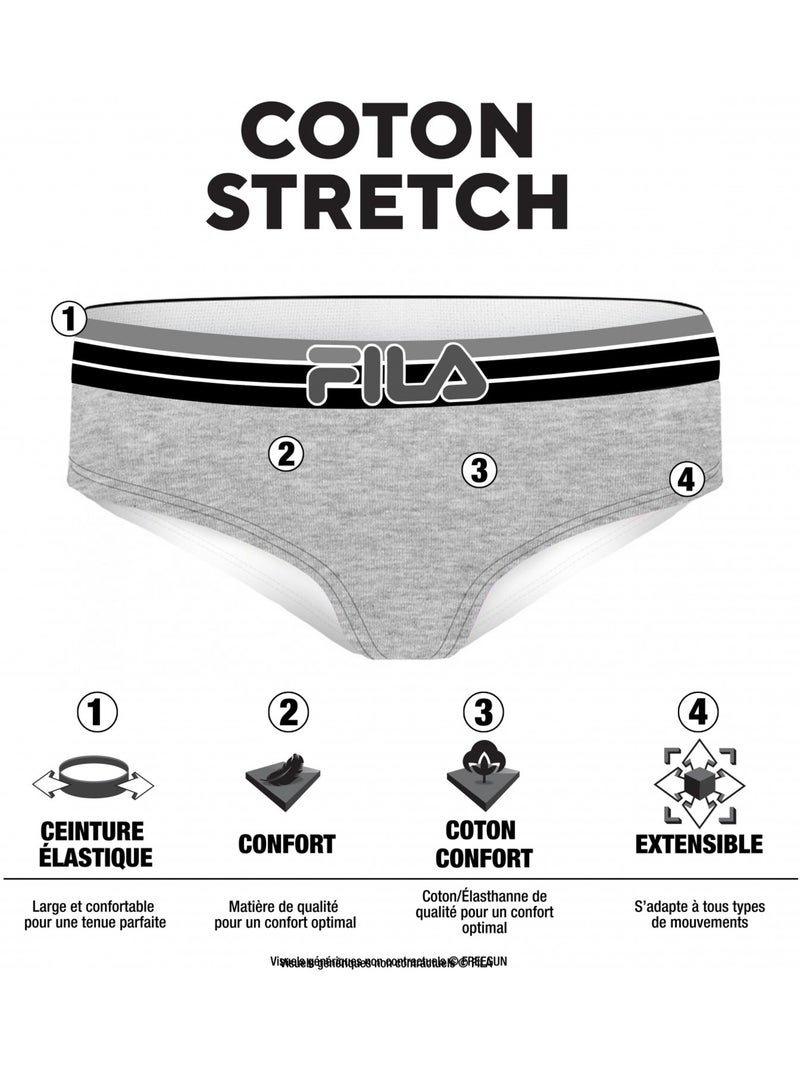 Lot de 3 culottes coton femme fila  gris, noir et blanc fila Noir - Kiabi