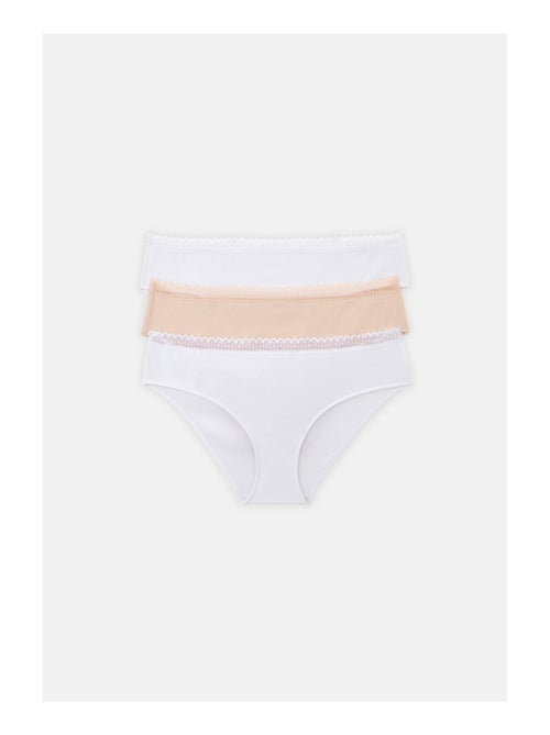 Lot de 3 culottes en coton et dentelle - Kiabi