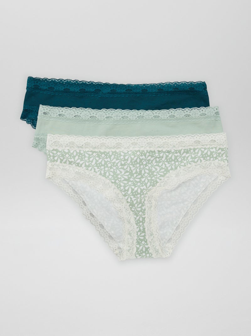 Lot de 3 culottes en dentelle Vert - Kiabi