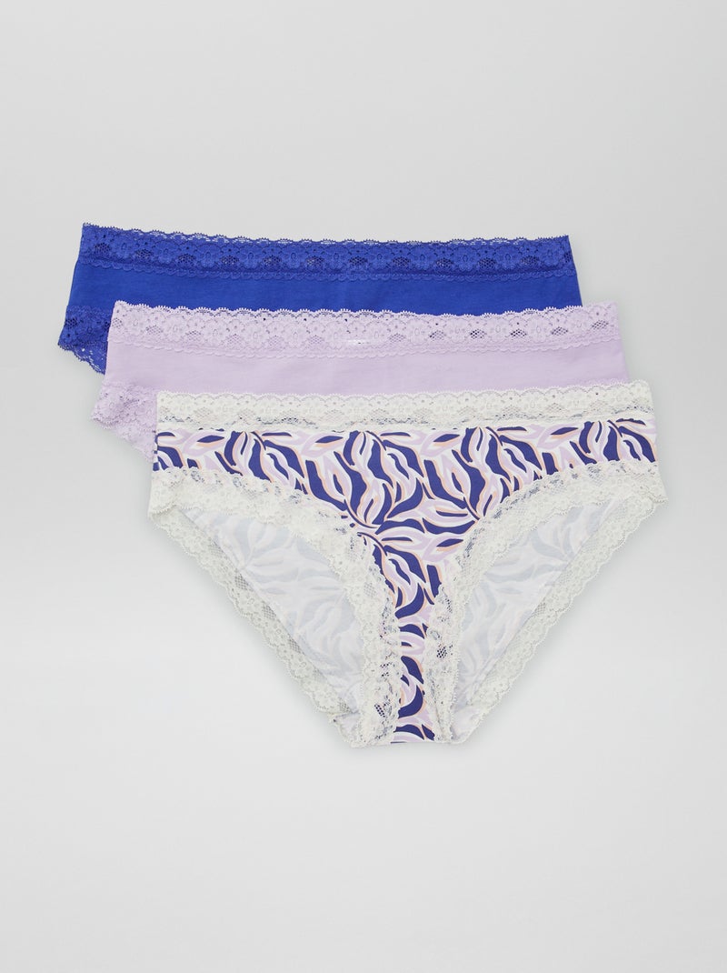 Lot de 3 culottes en dentelle Violet/blanc - Kiabi