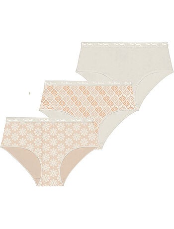 Lot de 3 culottes femme en coton uni imprimé ceinture fine 2cm pck49 pierre cardin