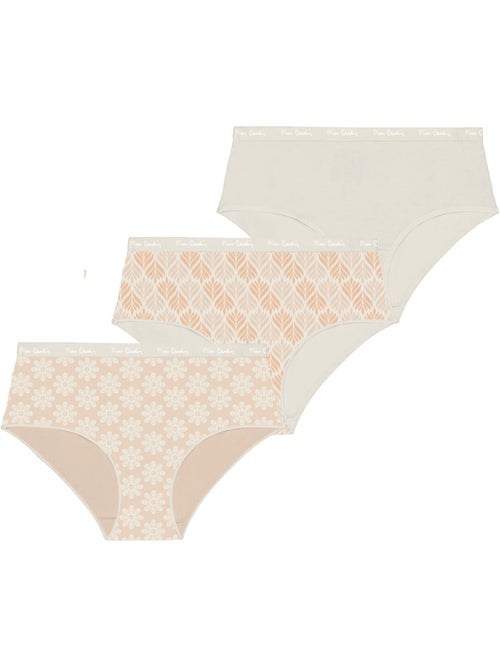 Lot de 3 culottes femme  en coton uni imprimé ceinture fine 2cm pck49 pierre cardin - Kiabi