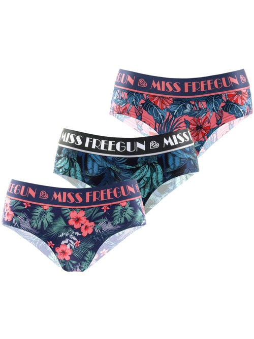 Lot de 3 culottes femme tropical flower freegun - Kiabi Lot de 3 culottes femme tropical flower freegun - Kiabi