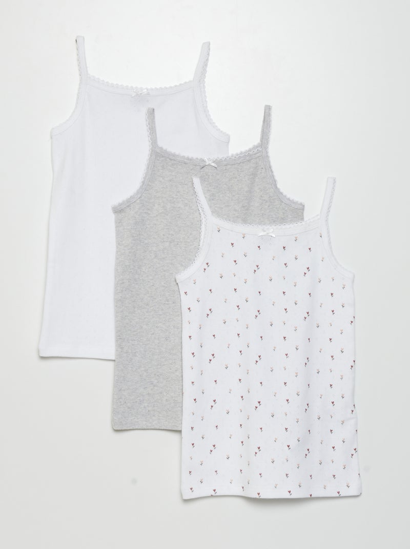Lot de 3 débardeurs en maille pointelle Blanc/gris - Kiabi