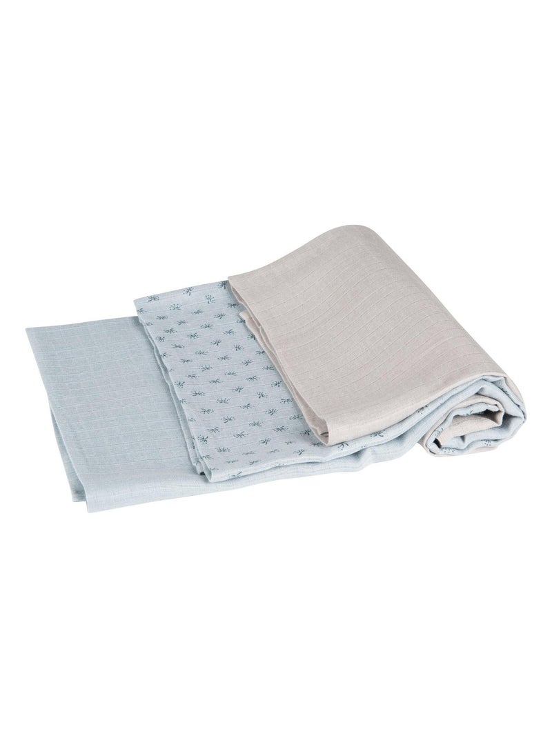 Lot de 3 langes en coton bio - ROBA 'Lil planet' Bleu clair - Kiabi