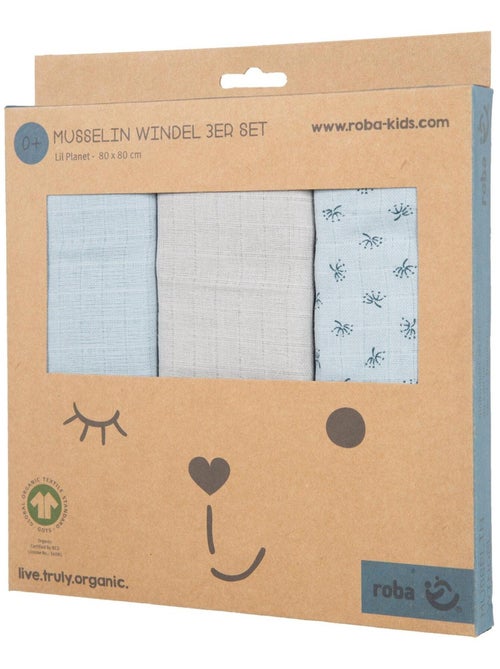 Lot de 3 langes en coton bio - ROBA 'Lil planet' - Kiabi
