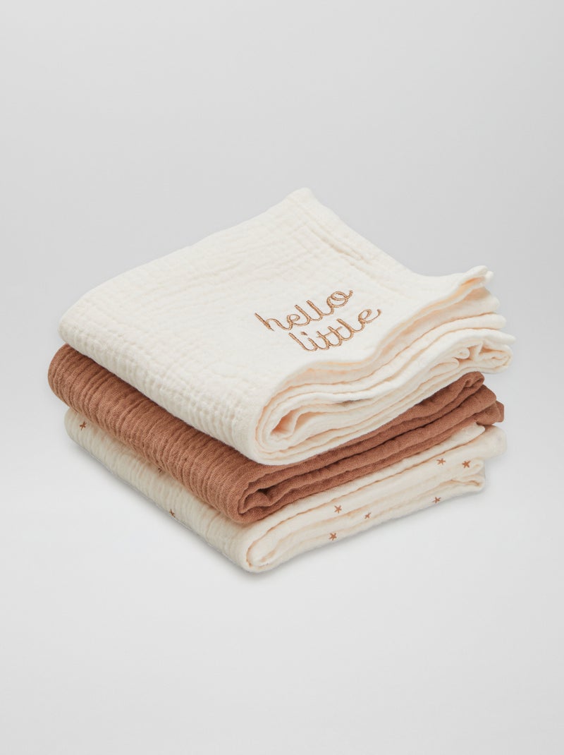 Lot de 3 langes en double gaze de coton Marron - Kiabi