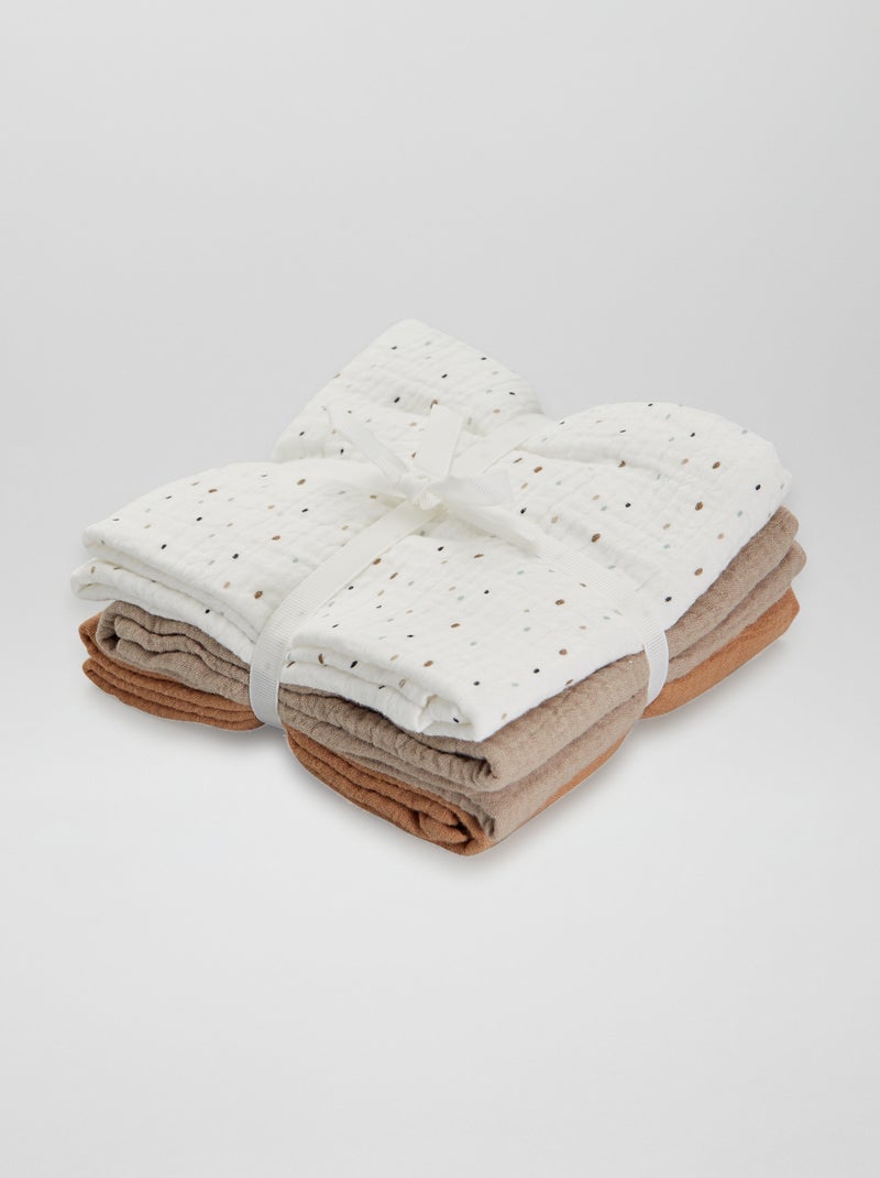 Lot de 3 langes en gaze de coton Blanc - Kiabi