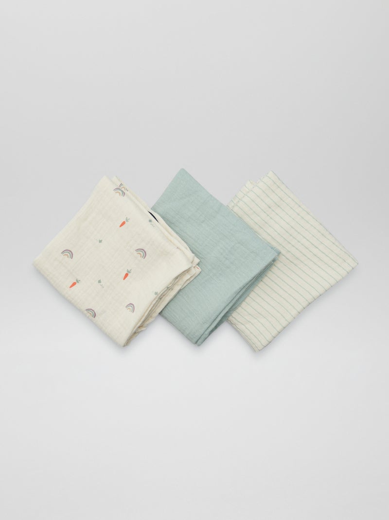 Lot de 3 langes en gaze de coton Blanc - Kiabi