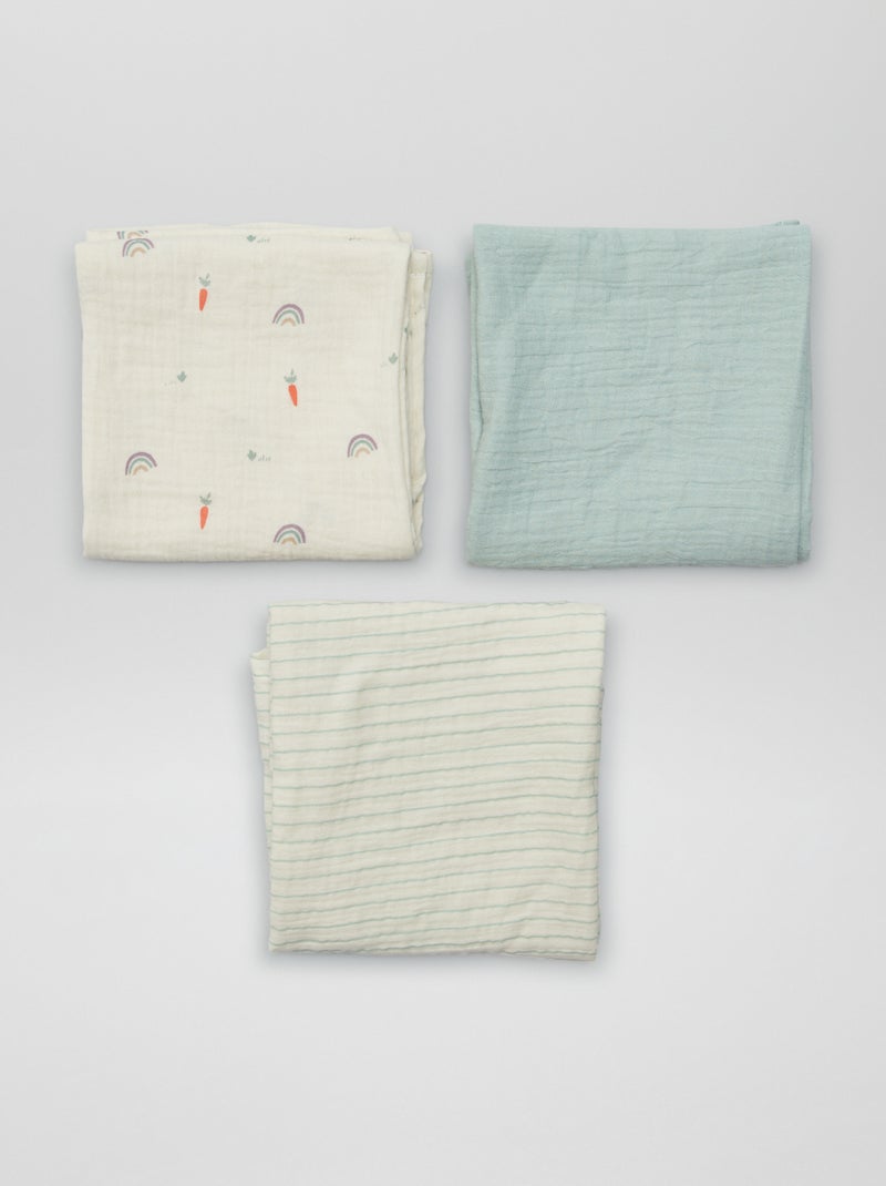 Lot de 3 langes en gaze de coton Blanc - Kiabi