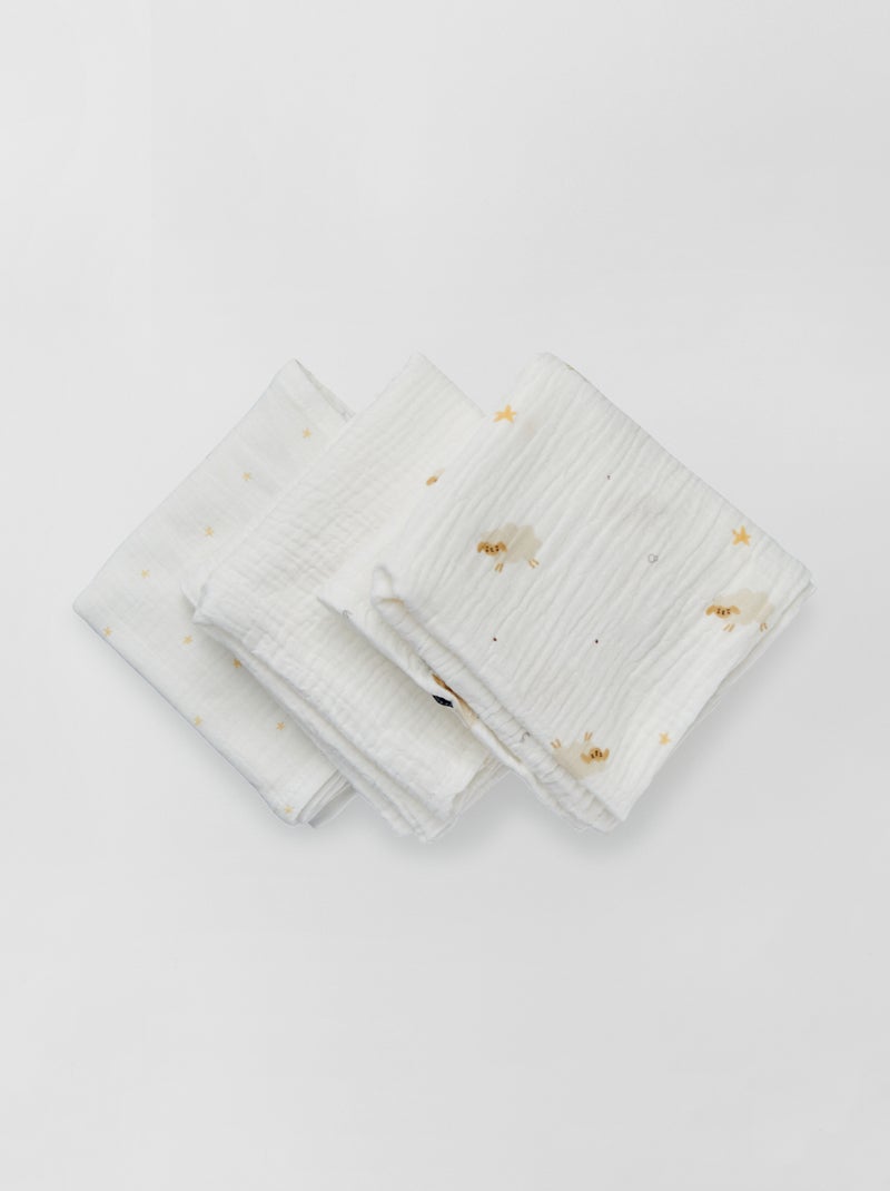 Lot de 3 langes en gaze de coton Blanc - Kiabi